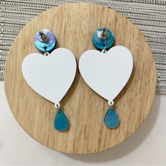 🔥 S O L D Evil Eye Love Heart Statement Earrings - Deep Red - Acrylic - Picture 4 of 9